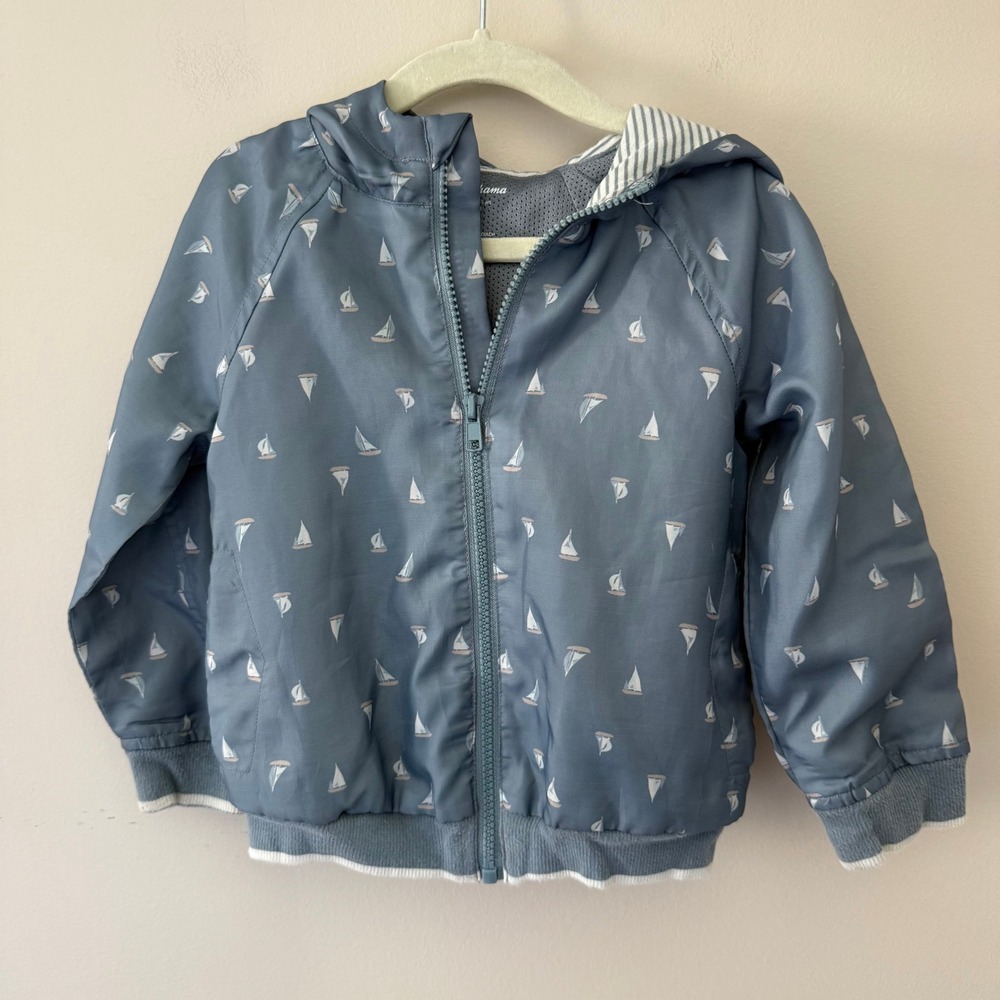 Tommy Bahama Boys 3T Sailboat Print Hooded Windbreaker Jacket Blue Zip‎ Up
